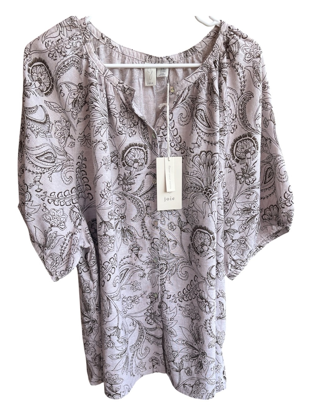 NWT Joie Plus Size 3X Linen Rayon Paisley Button Front Blouse Top